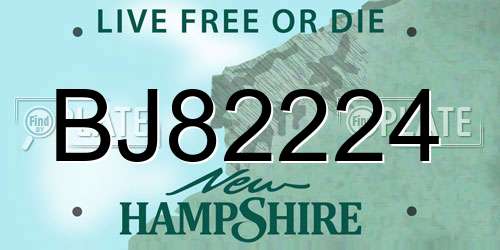 BJ82224 New Hampshire License Plate
