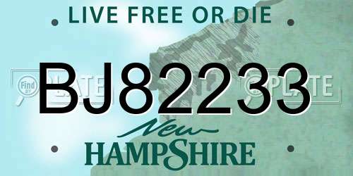 BJ82233 New Hampshire License Plate