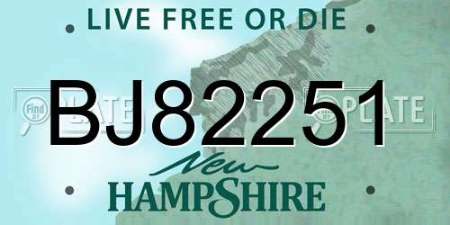 BJ82251 New Hampshire License Plate
