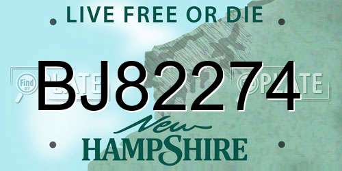 BJ82274 New Hampshire License Plate