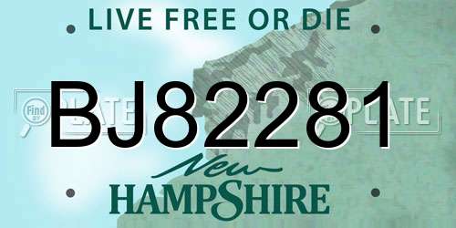 BJ82281 New Hampshire License Plate
