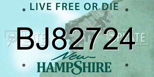 BJ82724 New Hampshire License Plate