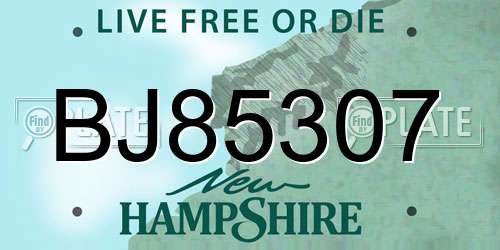 BJ85307 New Hampshire License Plate