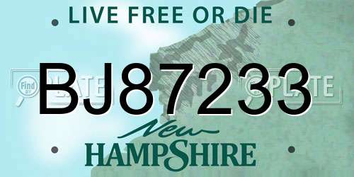 BJ87233 New Hampshire License Plate