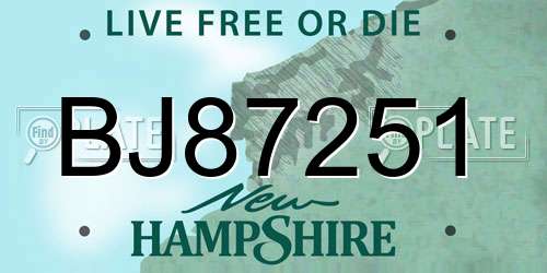 BJ87251 New Hampshire License Plate