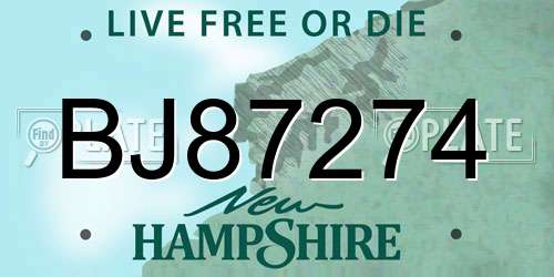 BJ87274 New Hampshire License Plate