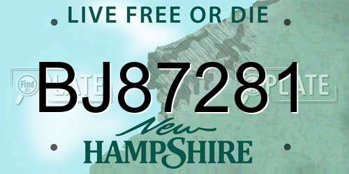 BJ87281 New Hampshire License Plate