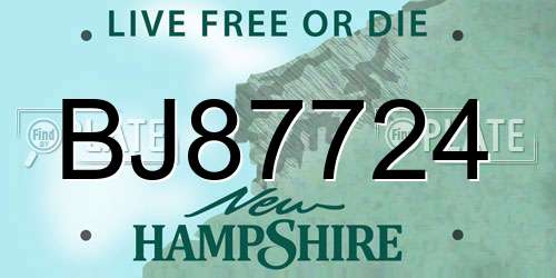 BJ87724 New Hampshire License Plate