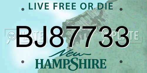BJ87733 New Hampshire License Plate
