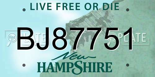 BJ87751 New Hampshire License Plate