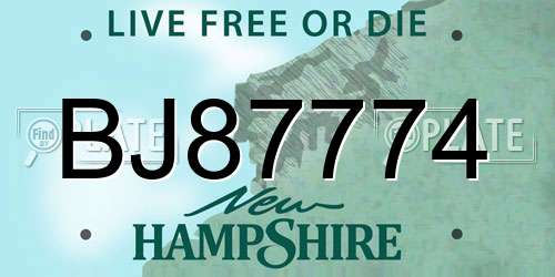 BJ87774 New Hampshire License Plate