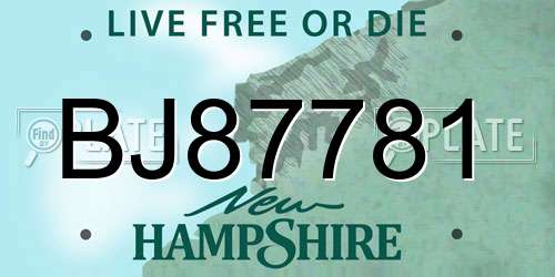 BJ87781 New Hampshire License Plate