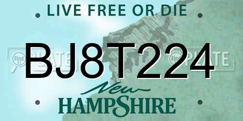 BJ8T224 New Hampshire License Plate