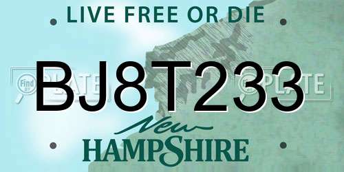BJ8T233 New Hampshire License Plate