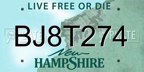 BJ8T274 New Hampshire License Plate
