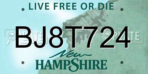 BJ8T724 New Hampshire License Plate
