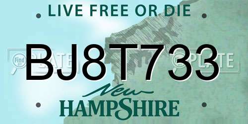 BJ8T733 New Hampshire License Plate