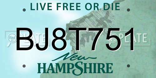 BJ8T751 New Hampshire License Plate