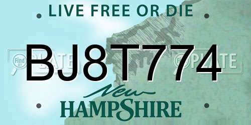 BJ8T774 New Hampshire License Plate