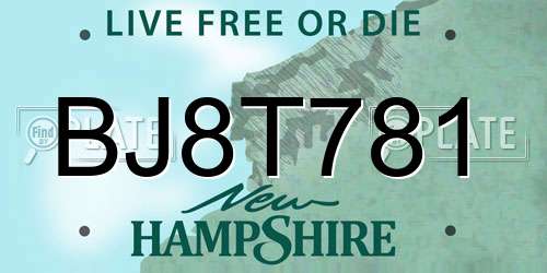 BJ8T781 New Hampshire License Plate