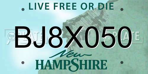 BJ8X050 New Hampshire License Plate