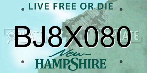 BJ8X080 New Hampshire License Plate