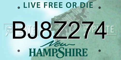 BJ8Z274 New Hampshire License Plate