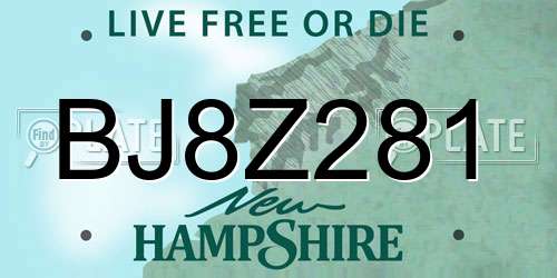 BJ8Z281 New Hampshire License Plate