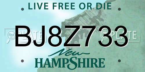 BJ8Z733 New Hampshire License Plate