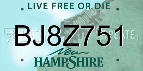 BJ8Z751 New Hampshire License Plate