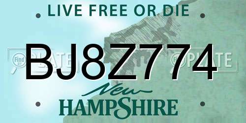 BJ8Z774 New Hampshire License Plate