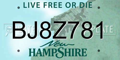 BJ8Z781 New Hampshire License Plate