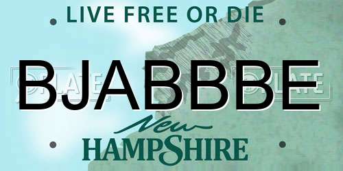 BJABBBE New Hampshire License Plate