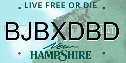 BJBXDBD New Hampshire License Plate