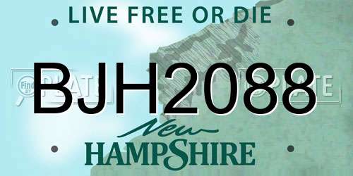 BJH2088 New Hampshire License Plate