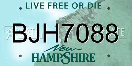 BJH7088 New Hampshire License Plate