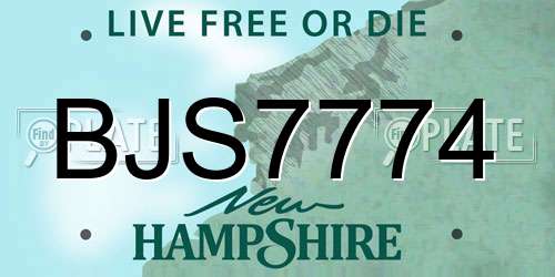 BJS7774 New Hampshire License Plate