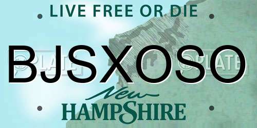 BJSXOSO New Hampshire License Plate
