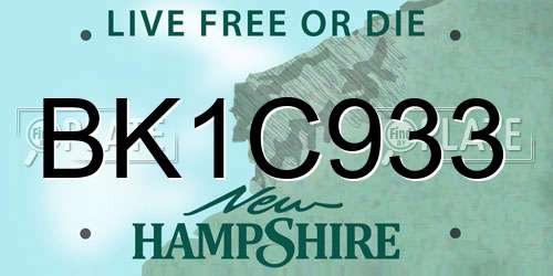 BK1C933 New Hampshire License Plate