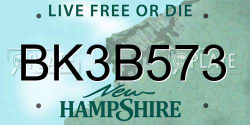 BK3B573 New Hampshire License Plate
