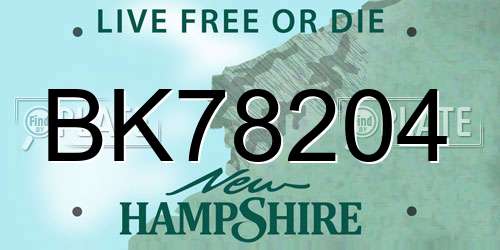 BK78204 New Hampshire License Plate
