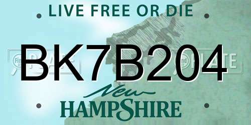 BK7B204 New Hampshire License Plate