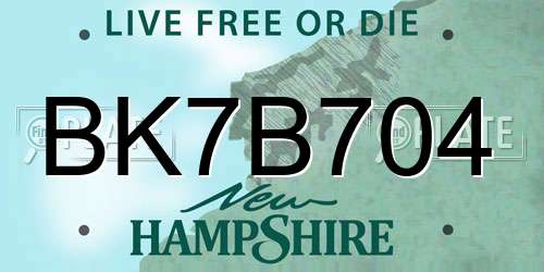 BK7B704 New Hampshire License Plate