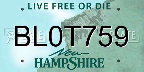 BL0T759 New Hampshire License Plate