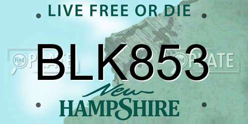 BLK853 New Hampshire License Plate