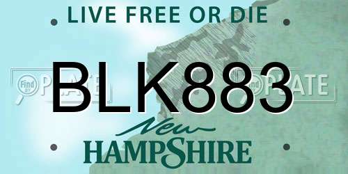 BLK883 New Hampshire License Plate