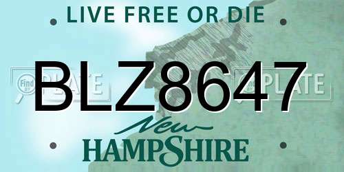 BLZ8647 New Hampshire License Plate