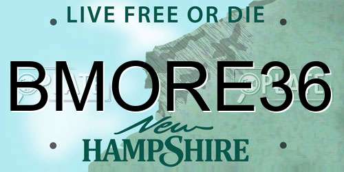 BMORE36 New Hampshire License Plate