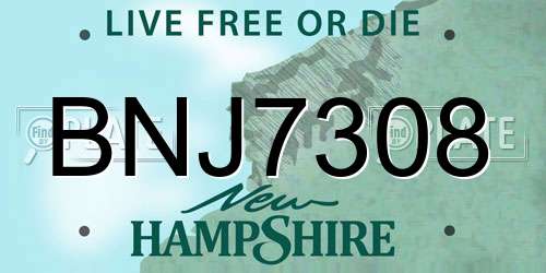 BNJ7308 New Hampshire License Plate