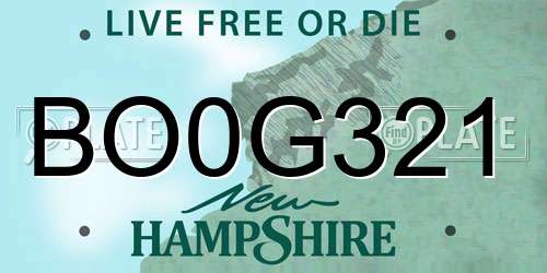 BO0G321 New Hampshire License Plate